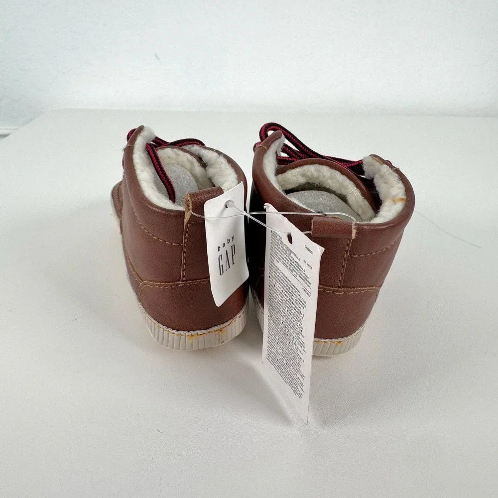 Baby Gap Booties Kids 12-18m Brown Faux Leather Faux Fur Lined Winter Boots
